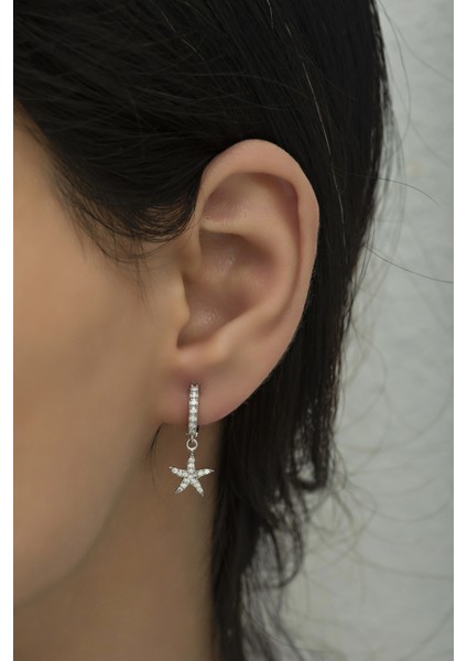 925 Ayar Gümüş Sallantılı Rodyumlu Deniz Yıldızı Küpe modelleri