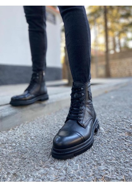 %100 Hakiki Deri Erkek Kışlık Günlük Kauçuk Kaymaz Taban Bağcıklı ve Fermuarlı Postal Bot 40-44