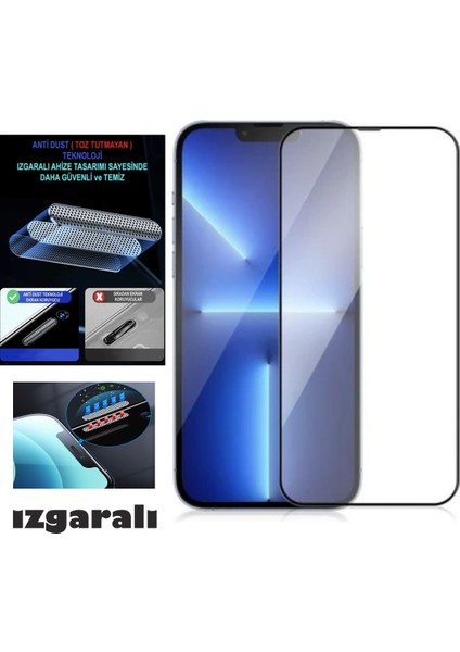 Iphone 14 Pro Max Ekran Koruyucu Toz Filitreli Izgaralı Anti Dust Tam Kaplayan Kırılmaz Cam
