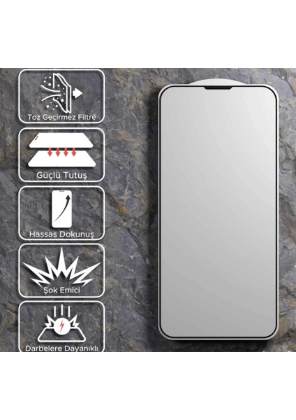 Iphone 14 Pro Max Ekran Koruyucu Toz Filitreli Izgaralı Anti Dust Tam Kaplayan Kırılmaz Cam