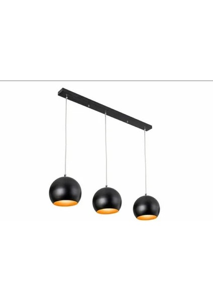 Retro,Rustik,vintage Siyah Küre 3XE27 Duy Masa Üstü Sarkıt Metal Avize Taban UZUNLUĞU:60CM