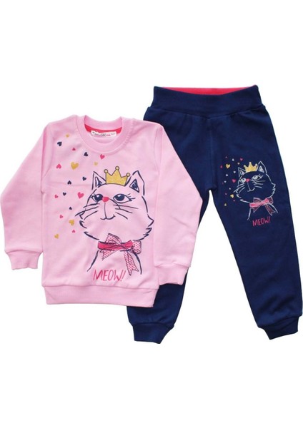 Kız Bebek Pembe Lacivert Kedi Baskılı 2'li Takım fiyatları