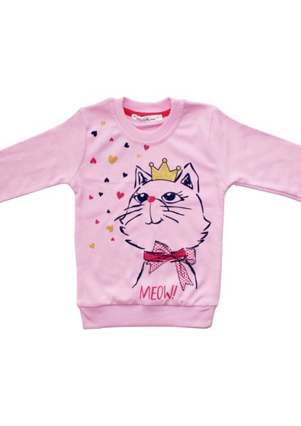 Kız Bebek Pembe Lacivert Kedi Baskılı 2'li Takım modelleri