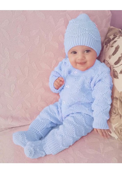 Bereli Triko Erkek Bebek Tulumu - Mavi