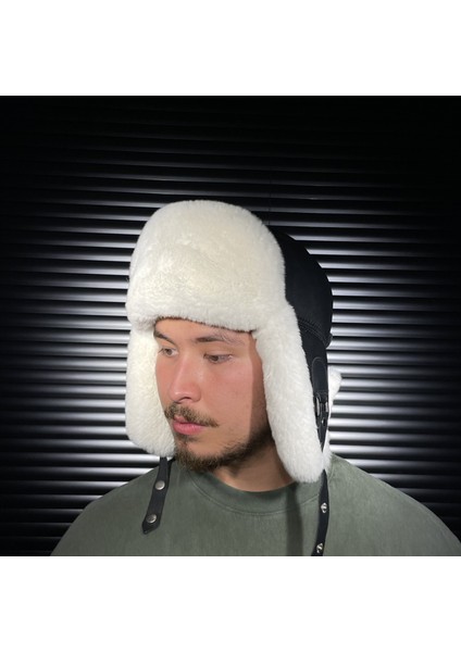 Kışlık Deri Kürklü Ushanka Pilot Unisex Şapkası
