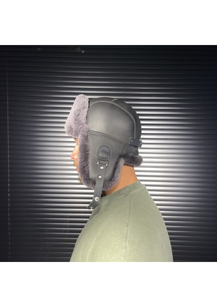 Kışlık Deri Kürklü Ushanka Pilot Unisex Şapkası