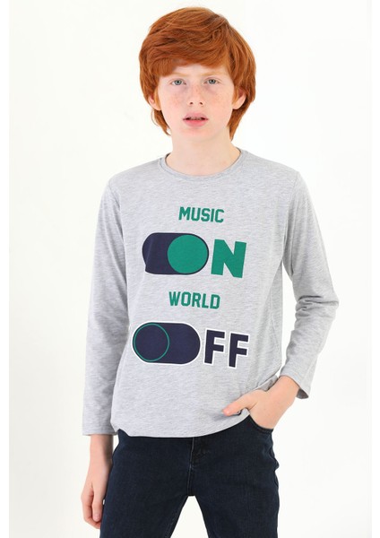 Erkek Çocuk Music On Baskılı Uzun Kollu Tshirt