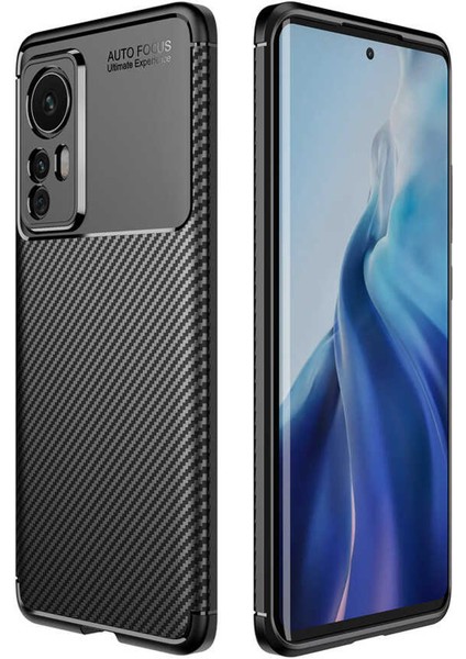 Xiaomi 12 Pro Maxy Serisi Carbon Fiber Silikon Tpu Kılıf - Siyah