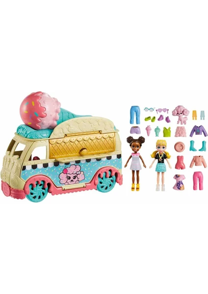 Polly Pocket Minik Lezzetler Dondurma Arabası: Polly ve Shani (10 Cm), İkramlar, Giysiler ve Aksesuarların Da Dil Olduğu 18'Den Fazla Parça, 4 Yaş ve Üzeri İçin Hhx77