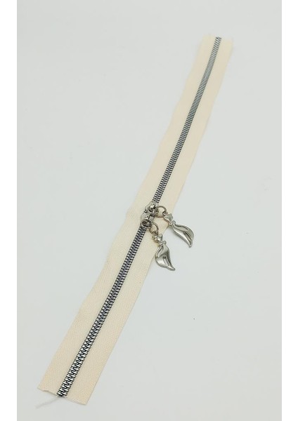 Çift Başlı Krem Fermuar Gümüş Metal 40 cm
