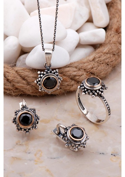 Oniks Taşlı Gümüş Set 2565