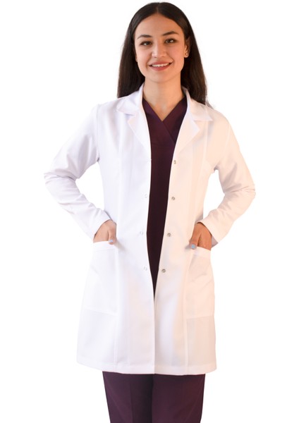Gömlek Yaka Orta Boy Beyaz Kadın Doktor Öğretmen Laboratuvar Önlüğü