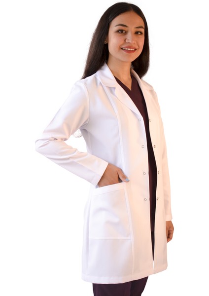 Gömlek Yaka Orta Boy Beyaz Kadın Doktor Öğretmen Laboratuvar Önlüğü