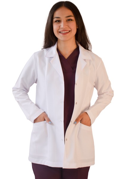 Gömlek Yaka Ceket Boy Beyaz Kadın Doktor Öğretmen Laboratuvar Önlüğü