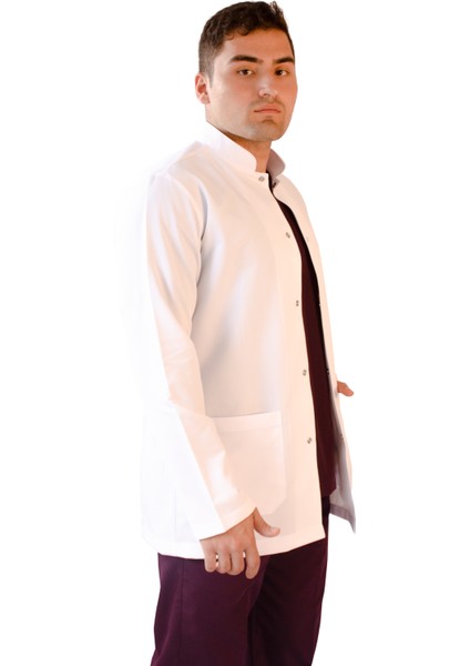 Hakim Yaka Ceket Boy Beyaz Erkek Doktor Öğretmen Laboratuvar Önlüğü