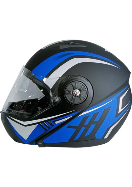 Jk-20 115 Modeli Güneş Vizörlü Çeneden Açılır Kask - Mavi/siyah - L