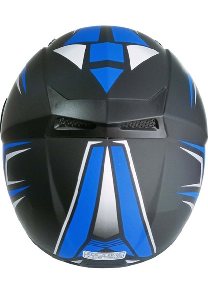 Jk-20 115 Modeli Güneş Vizörlü Çeneden Açılır Kask - Mavi/siyah - L