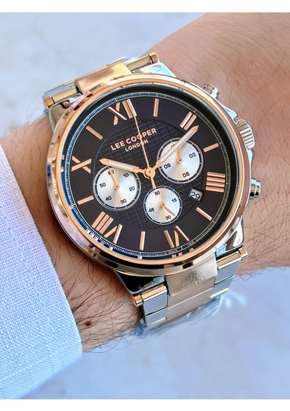 LC07444.590-NM-A Lee Cooper Gri-Roze Çelik Kordon Tüm Fonksiyonları Aktif 5 Atm Suya Dayanıklı Erkek Kol Saati