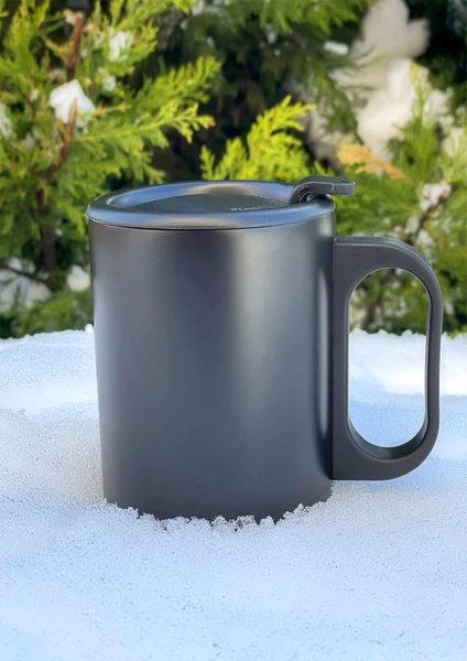 Çift Katmanlı Paslanmaz Çelik 300ml Mat Siyah Kulplu Küçük Bardak Termos Travel Mug Kupa Kahve Bardağı (1-2 Saat Sıcak ve Soğuk)