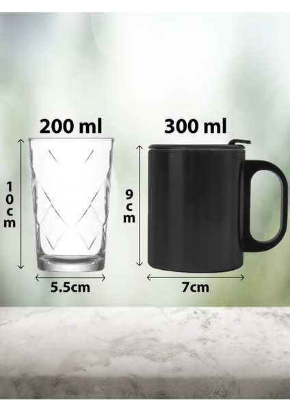 Çift Katman Paslanmaz Çelik Kolay Yudum Kulplu Bardak Termos 300ml Mat Siyah Mug Kupa