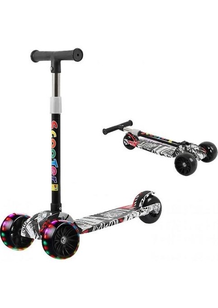 1-3-6 Yaşında Yeni Başlayan Bebek Yanıp Sönen Tek Ayaklı Kızak Scooter (Whiteblack) (Yurt Dışından)