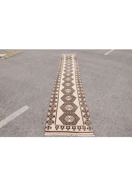 Kayra E x port Türk Halısı, Eskitme Halı, Halı, 78 x 481 cm Bej Halı, El Yapımı Koridor Halı, El Dokuma Merdiven Halı