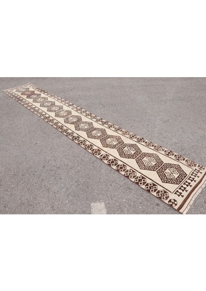 Kayra E x port Türk Halısı, Eskitme Halı, Halı, 78 x 481 cm Bej Halı, El Yapımı Koridor Halı, El Dokuma Merdiven Halı