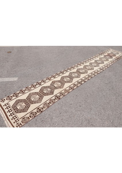 Kayra E x port Türk Halısı, Eskitme Halı, Halı, 78 x 481 cm Bej Halı, El Yapımı Koridor Halı, El Dokuma Merdiven Halı