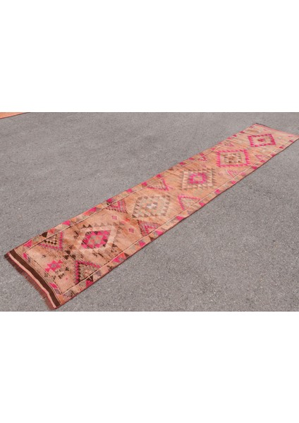 Kayra E x port Eskitme Halı, Türk Halısı, Halı, 71 x 389 cm Kahverengi Halı, El Dokuma Merdiven Halı, 5385 modelleri