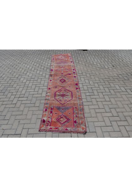 Kayra E x port Türk Halısı, Eskitme Halı, Halı, 82 x 362 cm Turuncu Halı, El Yapımı Koridor Halı, 6542