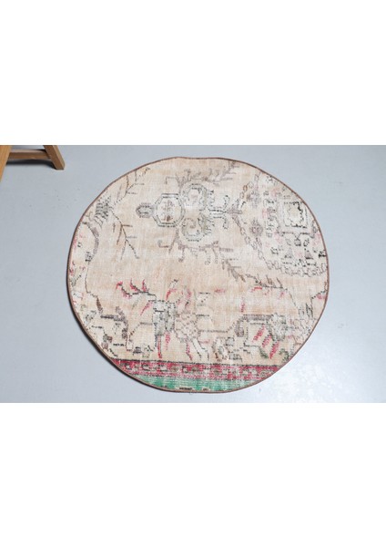 Kayra E x port Eskitme Halı, Türk Halısı, Halı, 103 x 105 cm Bej Halı, Dekoratif Banyo Halı, Yün Banyo Halı, 9179