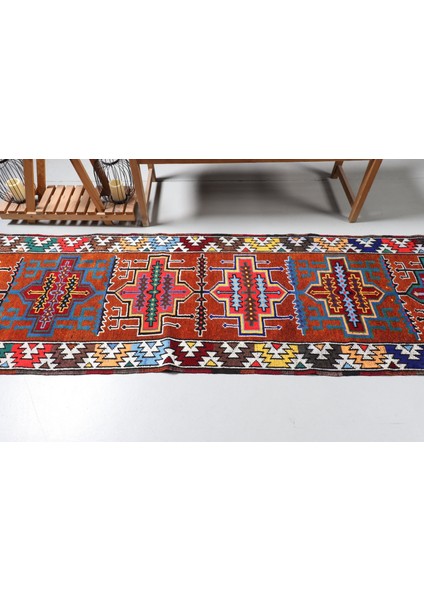 Kayra E x port Eskitme Halı, Türk Halısı, Halı, 84 x 308 cm Kahverengi Halı, El Yapımı Merdiven Halı, 9341 modelleri