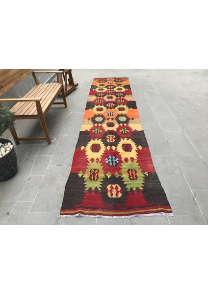 Kayra E x port Türk Halısı, Eskitme Halı, Halı, 96 x 421 cm Yeşil Halı, Bahçe Koridor Halı, Koridor Halı, 1919