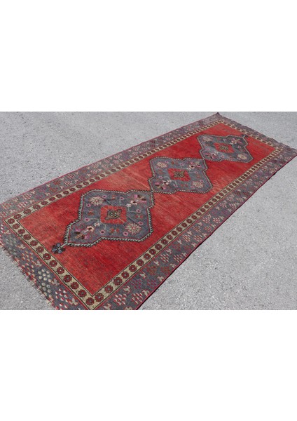 Kayra E x port Eskitme Halı, Türk Halısı, Halı, 125 x 317 cm Kırmızı Halı, Ofice Mutfak Halı, El Dokuma Merdiven Halı