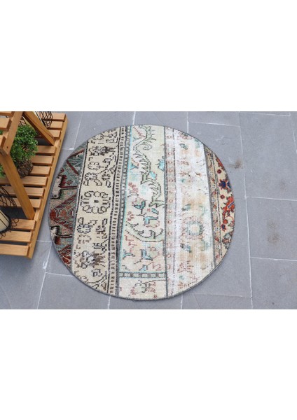 Kayra E x port Türk Halısı, Eskitme Halı, Halı, 93 x 93 cm Bej Halı, Bahçe Araba Paspası Halı, Bohemsı Duvar Asma Hal