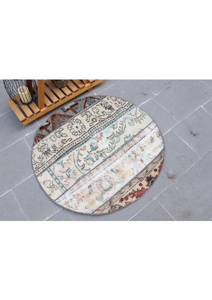 Kayra E x port Türk Halısı, Eskitme Halı, Halı, 93 x 93 cm Bej Halı, Bahçe Araba Paspası Halı, Bohemsı Duvar Asma Hal