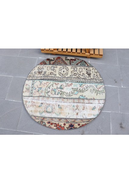 Kayra E x port Türk Halısı, Eskitme Halı, Halı, 93 x 93 cm Bej Halı, Bahçe Araba Paspası Halı, Bohemsı Duvar Asma Hal