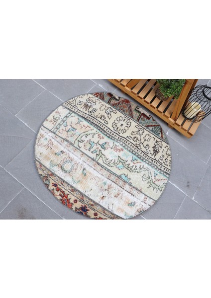 Kayra E x port Türk Halısı, Eskitme Halı, Halı, 93 x 93 cm Bej Halı, Bahçe Araba Paspası Halı, Bohemsı Duvar Asma Hal