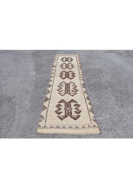 Eskitme Halı, Türk Halısı, Halı, 84 x 318 cm Bej Halı, El Dokuma Merdiven Halı, Dekoratif Merdiven Hal