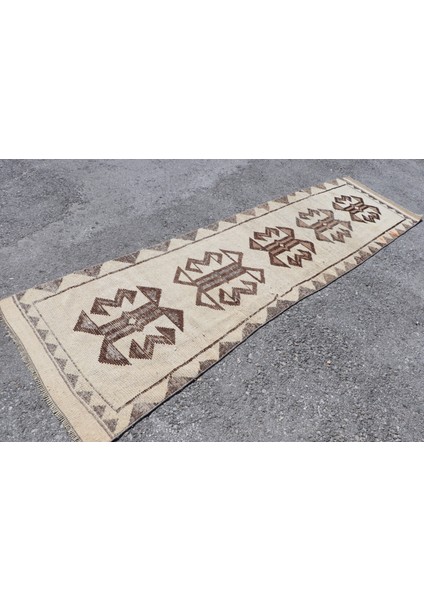 Eskitme Halı, Türk Halısı, Halı, 84 x 318 cm Bej Halı, El Dokuma Merdiven Halı, Dekoratif Merdiven Hal