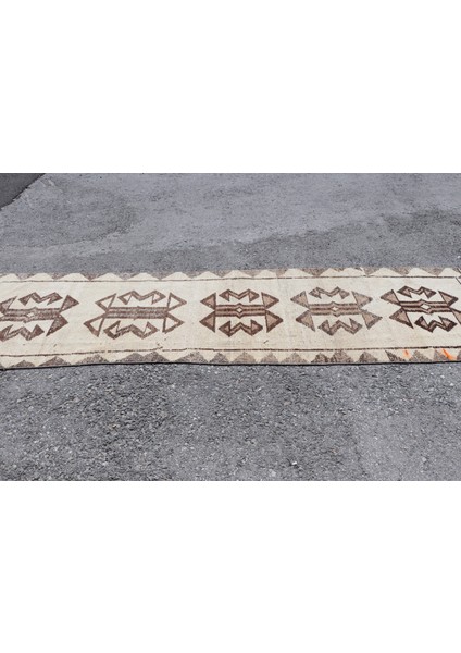 Eskitme Halı, Türk Halısı, Halı, 84 x 318 cm Bej Halı, El Dokuma Merdiven Halı, Dekoratif Merdiven Hal