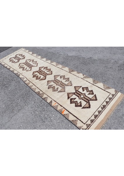 Eskitme Halı, Türk Halısı, Halı, 84 x 318 cm Bej Halı, El Dokuma Merdiven Halı, Dekoratif Merdiven Hal