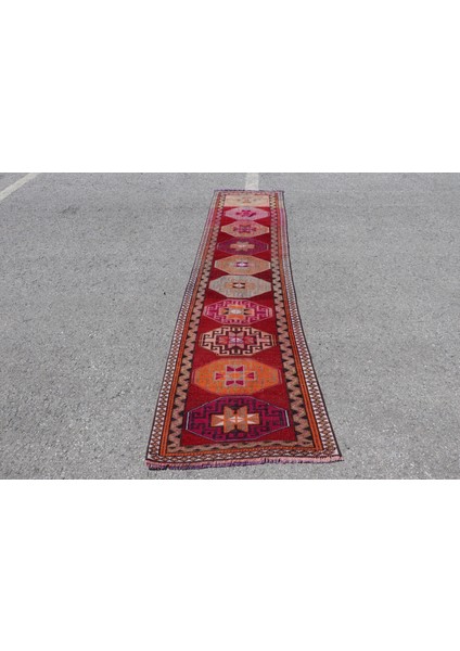 Eskitme Halı, Türk Halısı, Halı, 70 x 310 cm Kırmızı Halı, El Dokuma Koridor Halı, 7170