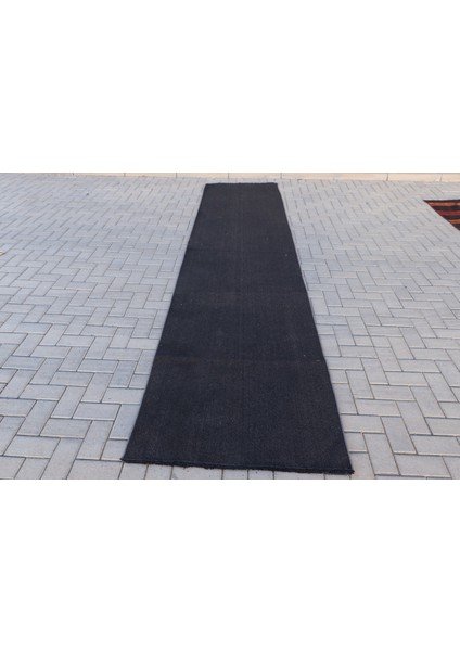 Eskitme Halı, Türk Halısı, Halı, 94 x 401 cm Siyah Halı, Bohemsı Koridor Halı, Dekoratif Merdiven Halı