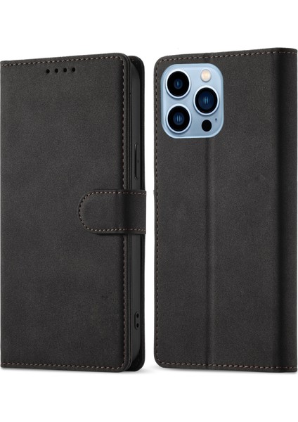 Apple Iphone 14 Pro Max Uyumlu Kılıf Tam Kaplar Deri Dokulu Kapaklı Cüzdan Standlı Kapak