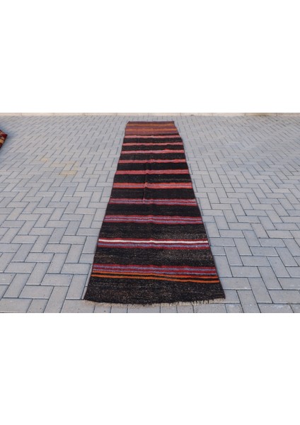 90X407 Cm Siyah Halı, Anadolusı Koridor Halı, Dekoratif Merdiven Halı