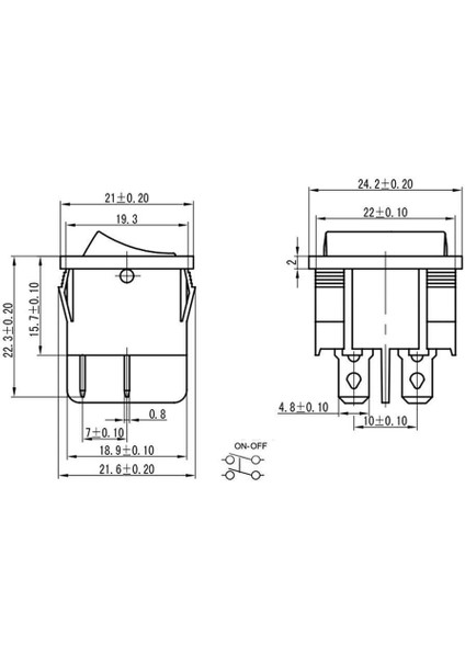 KCD4-602 On-Off-On Switch 6 Pin Siyah