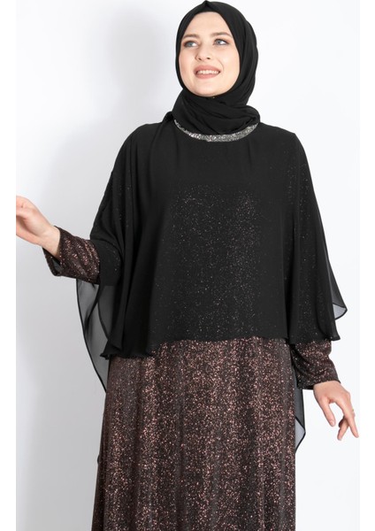 Pelerinli Simli Abiye Bakır MDA2216 fiyatları