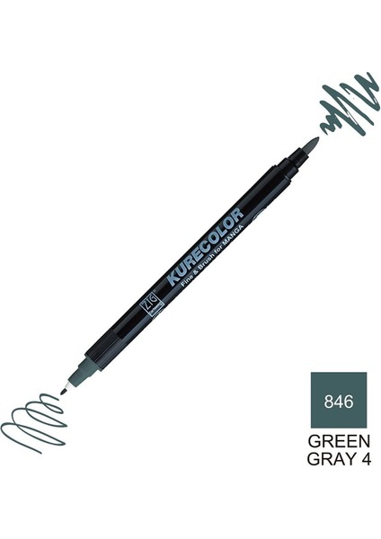Kurecolor Mangaka Fine&brush Çift Taraflı Kalem CNKC-2200 No 846 Green Gray 4