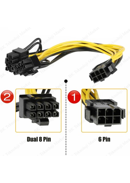 Pcı-E 6 Pin Dişi To 2 x Pcı-E 8 (6+2）pin Erkek Gpu Güç Kablosu Çoklayıcı